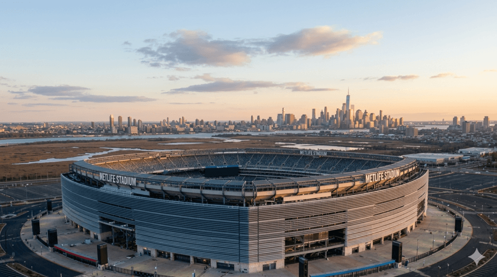 Onde o futuro encontra o destino: o MetLife Stadium em Nova Jersey, palco da grande final que coroará o novo campeão do mundo.